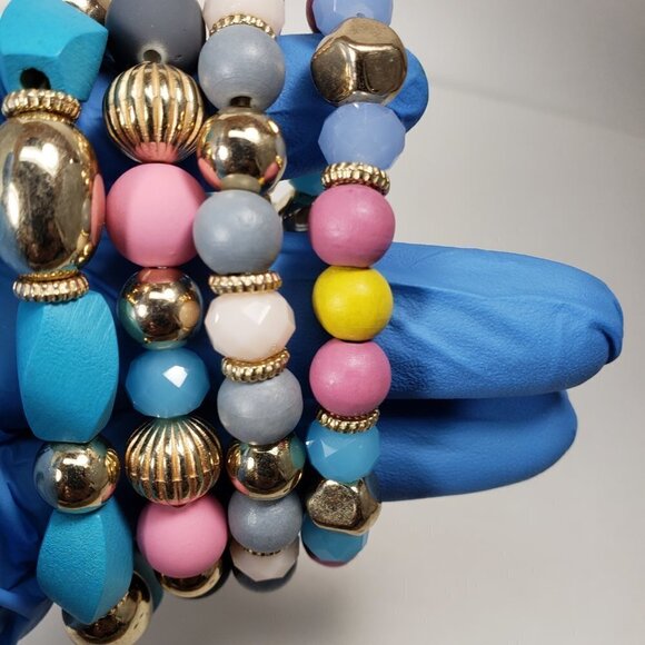 Sophia & Kate Women’s 4-Piece Gold & Colorful Bead Stretch Bracelets Set Jewelry - Picture 8 of 12